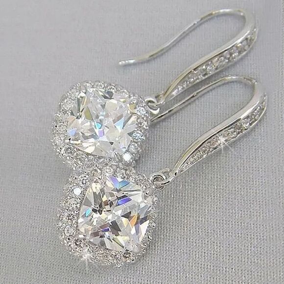 Cubic Zirconia Hanging Drop Dangle Ear Hook Earrings - Picture 4 of 4